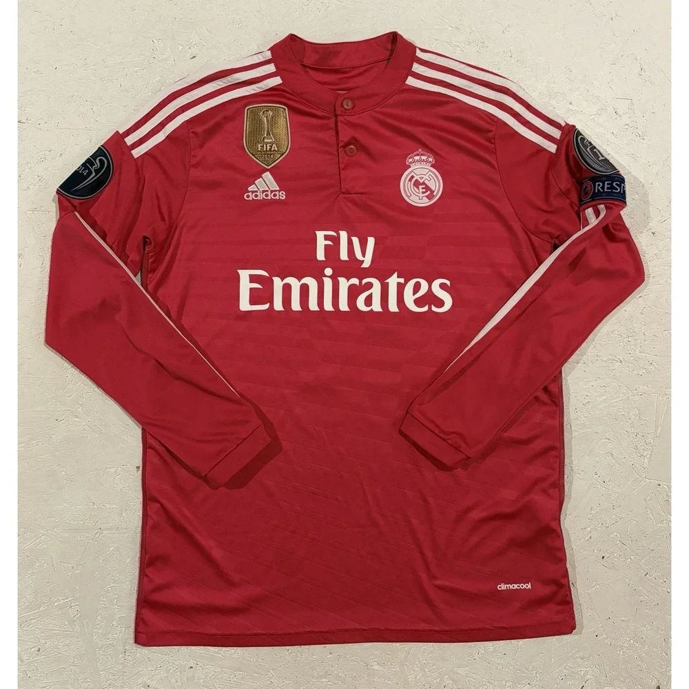 adidas Real Madrid Gareth Bale Pink Long Sleeve Soccer Jersey Patch Mens M